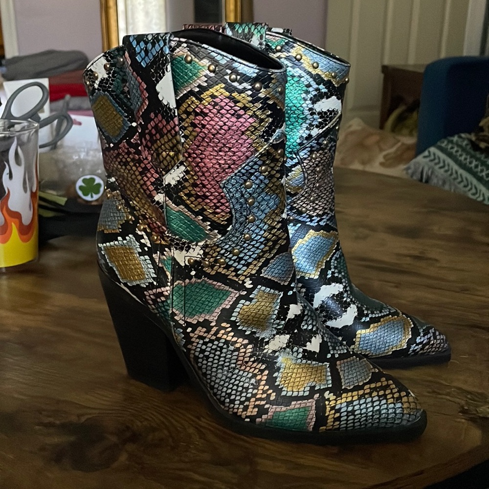 Snakeskin booties